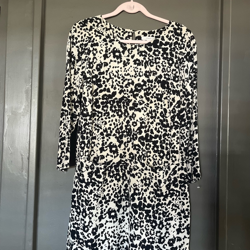 J. Crew Black and White Sheath Dress 3/4 Sleeve Crew Neck